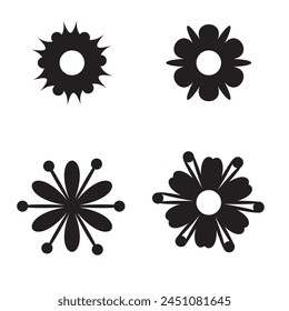 Flower icon set, black Flower isolated on white, vector illustration