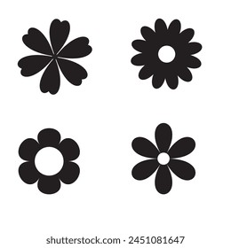 Flower icon set, black Flower isolated on white, vector illustration