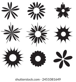 Flower icon set, black Flower isolated on white, vector illustration