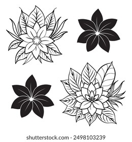 Flower icon set, black Flower isolated on white, vector illustration