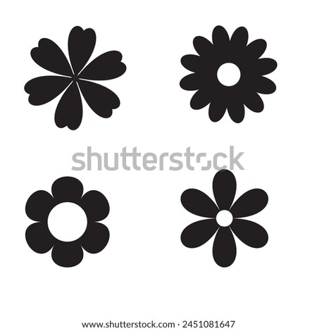 Flower icon set, black Flower isolated on white, vector illustration