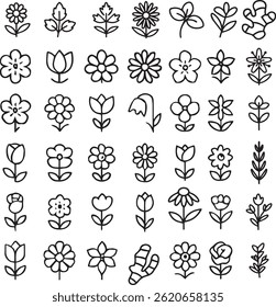 Flower icon set black line art