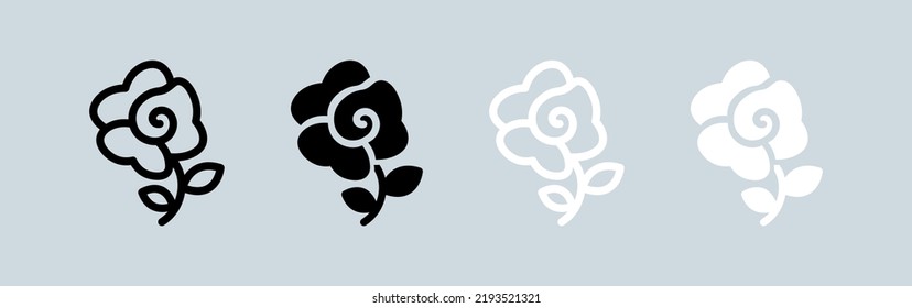 Flower icon set in black and white. Rose signs vector illustration.