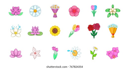 Flower icon set. Cartoon set of flower vector icons for your web design isolated on white background