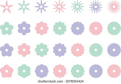 Flower icon set with a circle in the center. Cute colors.