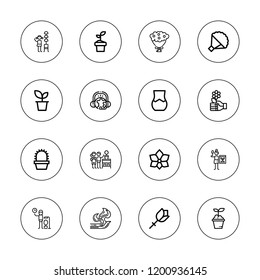 Flower icon set. collection of 16 outline flower icons with cactus, bouquet, flower, gardener, flowers, intertwined, orchid, plant, plants, thai icons.