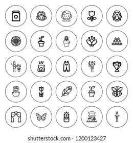 Flower icon set. collection of 25 outline flower icons with bridesmaids, cactus, carnivorous plant, blossom, butterfly, easter egg, flower bouquet icons. editable icons.