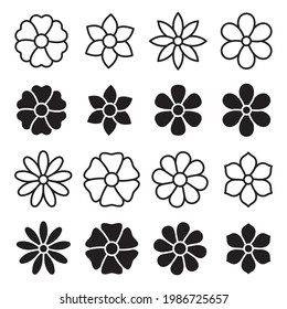 Blumensymbol-Set, Blumensammlung einzeln auf weißem Hintergrund, Vektorgrafik