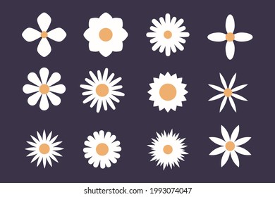 Flower icon set. Collection of minimalist flowers. Vector illustration with wildflowers. For logo design, tattoo, postcard