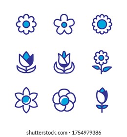 flower icon set color style design