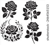 Flower icon. Set of decorative rose silhouettes. Vector rose