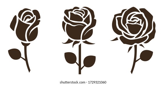 
Flower icon. Set of decorative rose silhouettes. Vector rose isolated on white