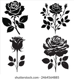 Flower icon. Set of decorative rose silhouettes. Vector rose