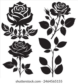 Icono de flor. Conjunto de siluetas decorativas de rosa. rosa de Vector