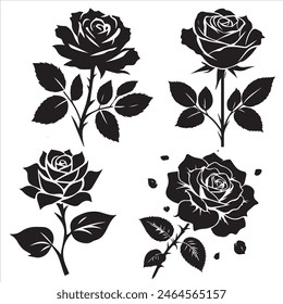 Flower icon. Set of decorative rose silhouettes. Vector rose