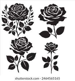 Flower icon. Set of decorative rose silhouettes. Vector rose