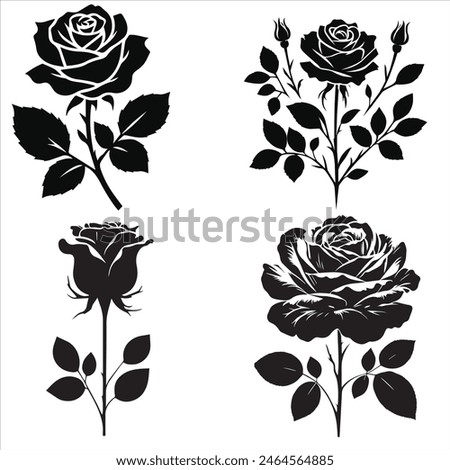 Flower icon. Set of decorative rose silhouettes. Vector rose
