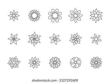 Flower icon set. Editable vector stroke.