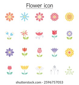 Flower icon set in flat color style