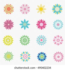 Flower icon set - Set of flat icon flower icons in silhouette isolated on white.