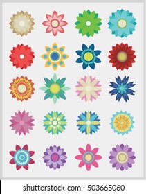 Flower icon set - Set of flat icon flower icons in silhouette isolated on white.