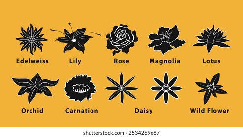 Conjunto de ícone de flor, estilo plano. adequado para o seu projeto de natureza