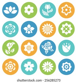 Flower icon set  flat style icons in circles. Vector illustration.