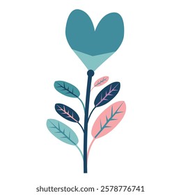 Flower icon set. Flat vector illustration isolated on white background. cute flower branch with leaves icon image vector illustration design  blue plants decorative icon