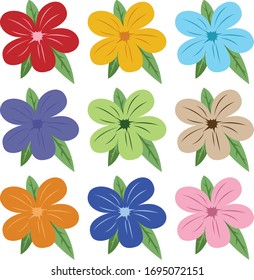 Blumensymbol eingestellt. Blumensymbol eingestellt. Symbol für die Vektorillustration der Blume. 9 Farben Blumenset. Aufkleber und Stempel.