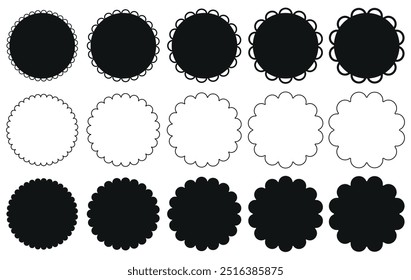 Flower icon set. Geometric round or circle shapes, spirals simple elements for badges and awards