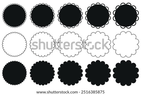 Flower icon set. Geometric round or circle shapes, spirals simple elements for badges and awards