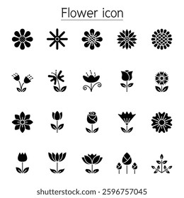 Flower icon set in glyph style