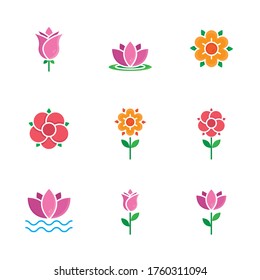 Flower Icon Set Illustration. Flat Style icon set. black icon set of flower.
