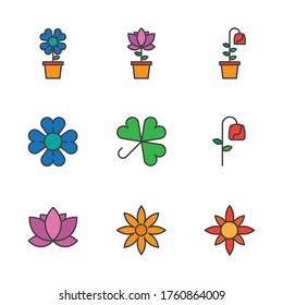 Flower Icon Set Illustration. Lineal color Style icon set. black and color icon set of flower.