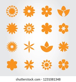 Flower icon set - isolated on gray background. Collection of trendy flower icons in flat style. Template for app, sticker, label, tag and logo. Creative art concept, vector illustration