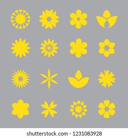 Flower icon set - isolated on gray background. Collection of trendy flower icons in flat style. Template for app, sticker, label, tag and logo. Creative art concept, vector illustration