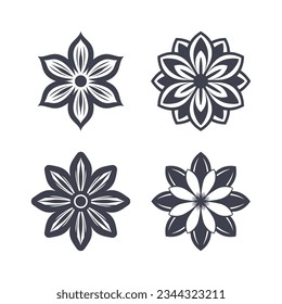Flower icon set isolated on white background. Silhouettes logo Vector illustration