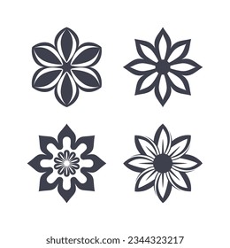 Flower icon set isolated on white background. Silhouettes logo Vector illustration