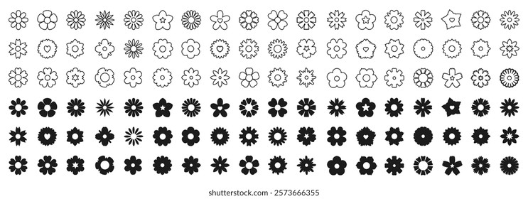 Flower icon set, flower isolated sign, flowers in modern simple style, line and solid style