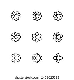 Flower Icon Set Line Style Vector Illustration
