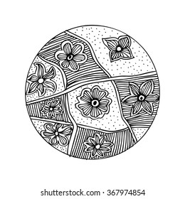 Flower icon set on circle. Doodle style.