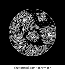 Flower icon set on circle. Doodle style.