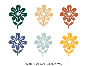 Conjunto de iconos de flor sobre fondo blanco