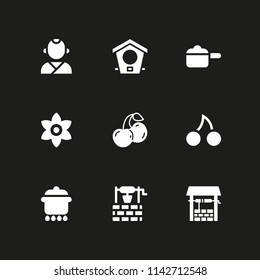 flower icon set. pot, cherries and japanese vector icon for graphic design and web