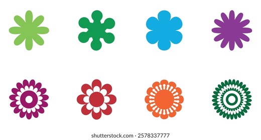 Flower icon set, silhouette design. Brutal contemporary figure star oval spiral flower and other primitive elements. Perfect for branding, this illustration. 