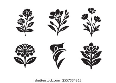 Flower Icon Set Silhouette Vector Art And Illustration