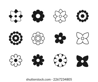 Juego de iconos de flor. Sencillo estilo plano minimalista. Símbolo de primavera para el diseño de tu sitio web, logotipo, aplicación, interfaz de usuario. Ilustración de silueta y vector de contorno.
