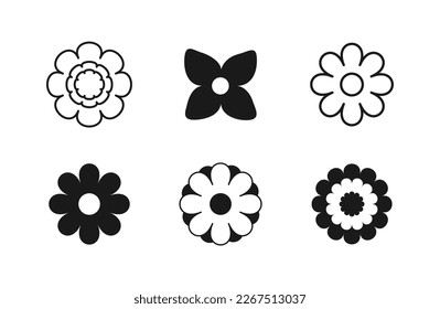 Flower Icon set. Simple minimal flat style. Spring symbol for your website design, logo, app, UI. Silhouette and Outline Vector illustration.