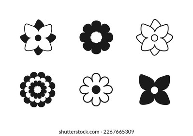 Flower Icon set. Simple minimal flat style. Spring symbol for your website design, logo, app, UI. Silhouette and Outline Vector illustration.