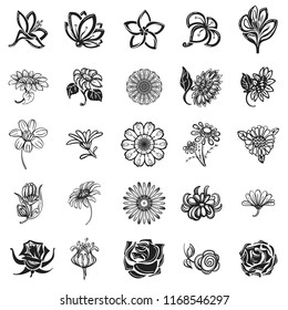 Set Floral Elements Silhouettes Flowers Ornamental Stock Vector ...